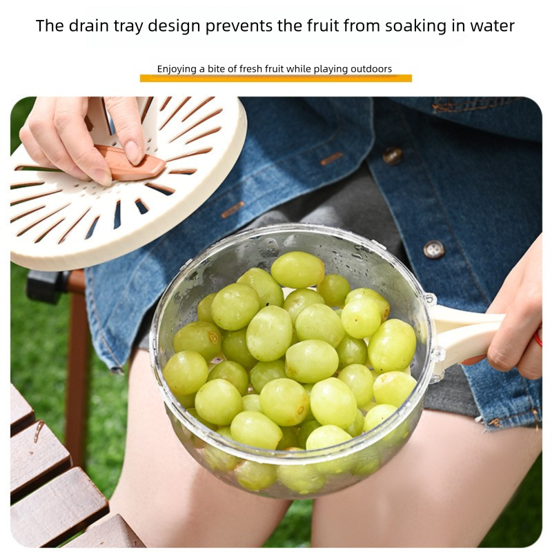 White Small Multi-functional Fruit and Vegetable Washing Bowl with Lid and Hidden Handle Double-Layer Drainage Container for Refrigerator Storage and — image 4
