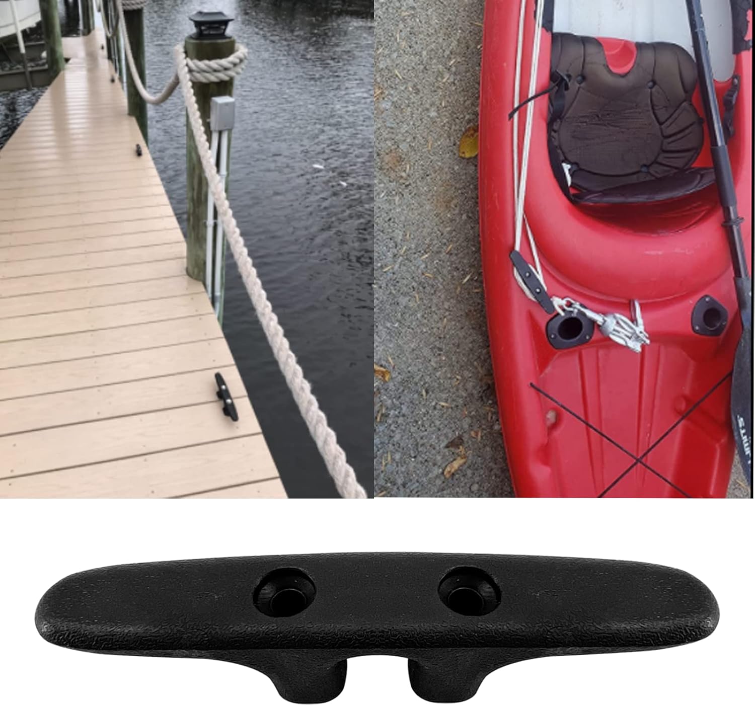 MARINRE 4 PCS Marine Black Nylon Cleat Open Base 4-1/2 in Heavy-Duty Boat Deck and Anchor Line w/Finish — image 3