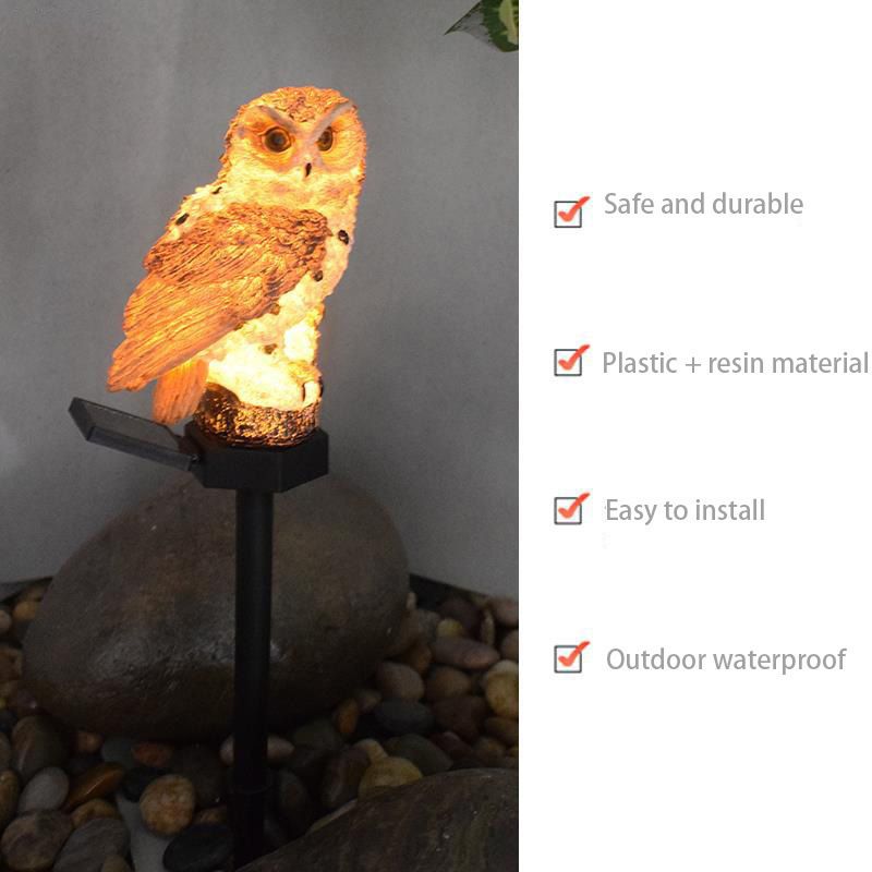 Outdoor Lamp LED Solar Waterproof Owl Figurine Garden Decoration for Backyard Patio Brown โ image 3