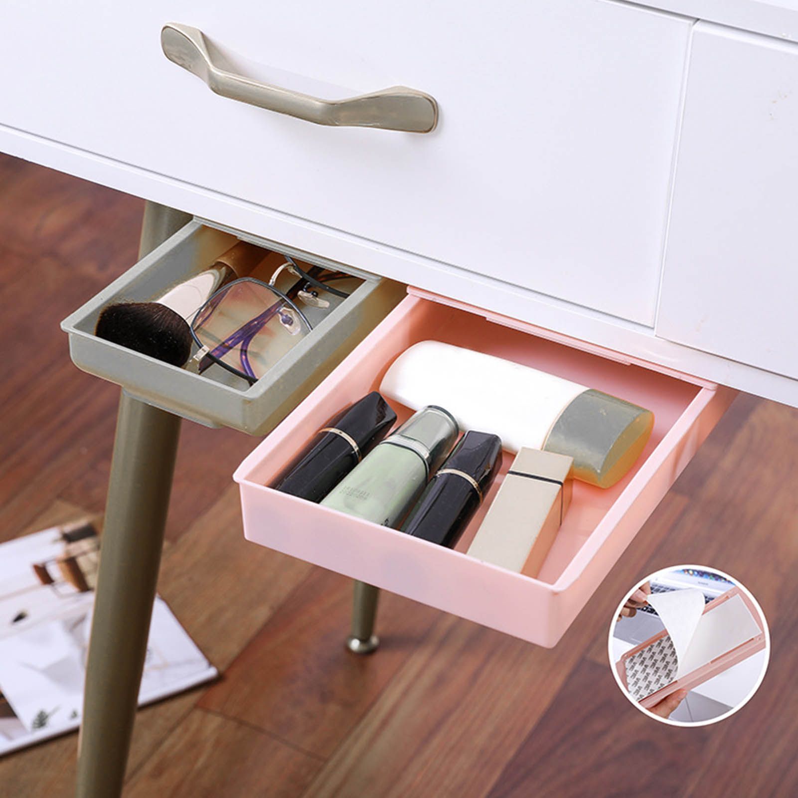 Under Desk Drawer Storage Box Security Punch Free Hidden Self Adhesive Pencil Tray Drawer for Stationery Makeup Pen Extra Large 25.5x20x4.2 / 10.0x7.9x1.7in โ image 5