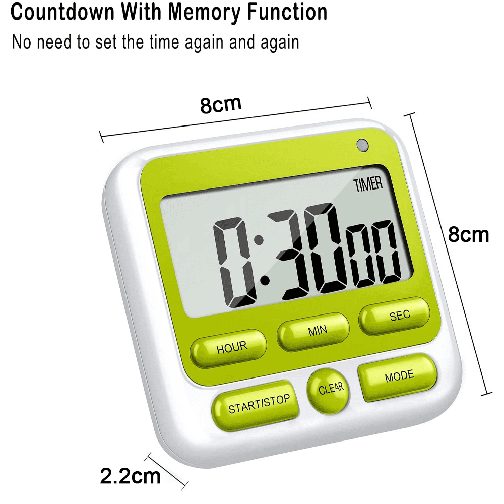 Digital Countdown Kitchen Timer -Count Up Down Magnetic Timer Clock for Cooking Baking Gym Students Green — image 3