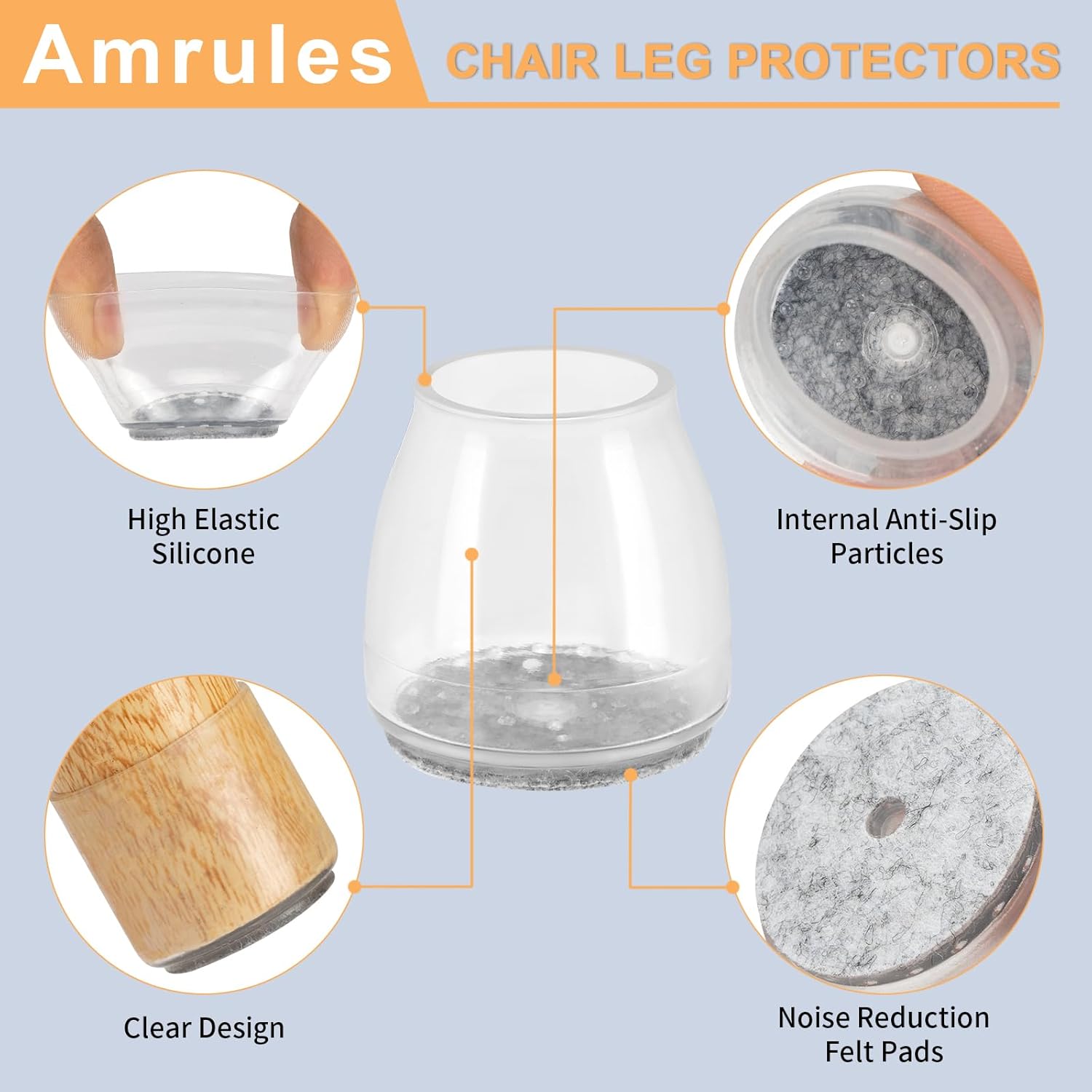 36Pcs Round Chair Leg Floor Protectors, Silicone Chair Feet Caps to Protect Tile Floors, Felt Pads Furniture Leg Caps Covers from Scratches and โ image 3