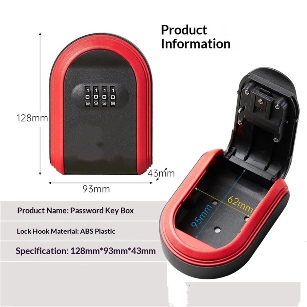 Wall Mount Key Lock Box with 4-Digit Combination Code - red Heavy-Duty Key Lock Holder, Weatherproof Outdoor Hide-a-Key Box for Home, Car, Office (Universal โ image 4