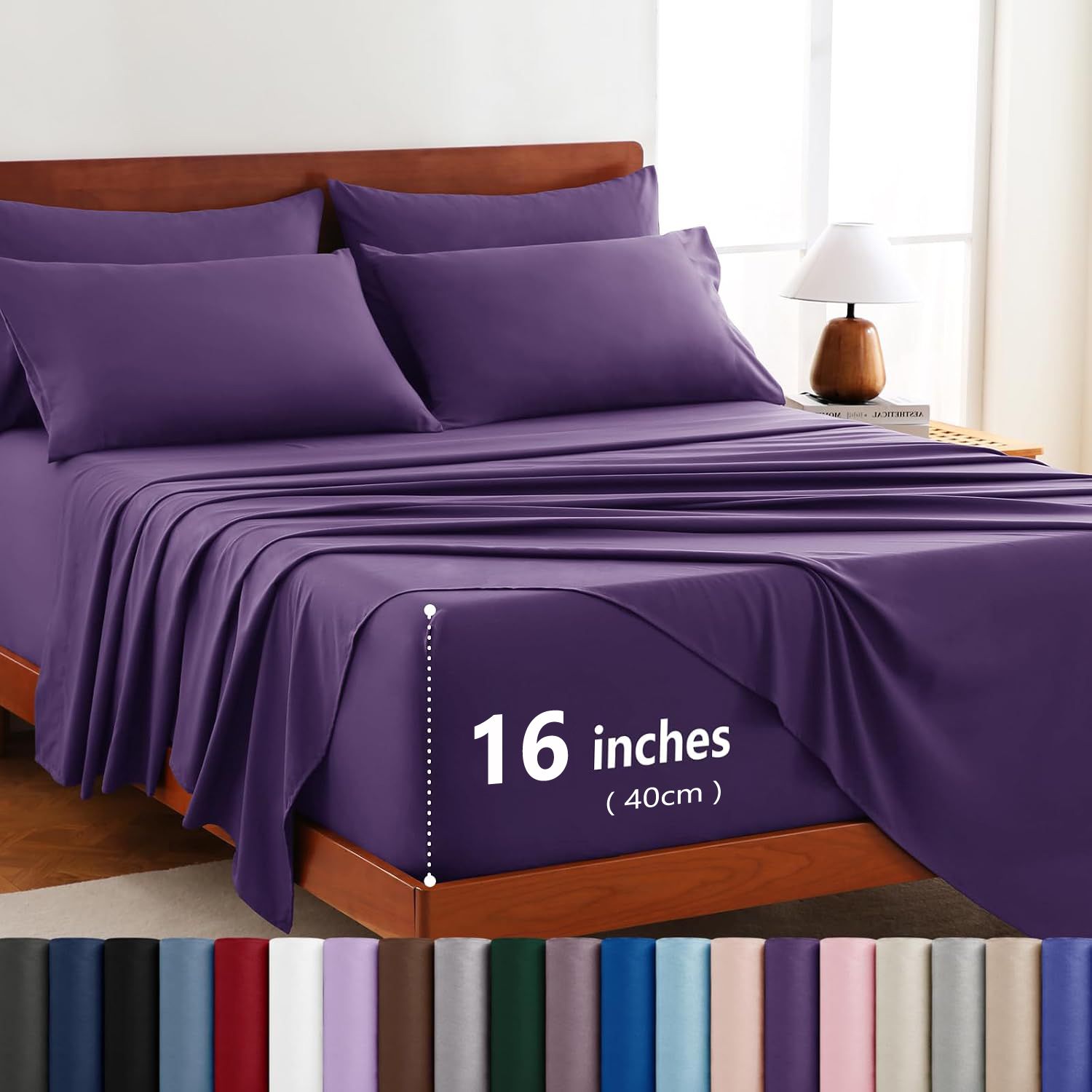 Hotel Soft Bed Sheet Set- Bedding Sheets & Pillowcases -Breathable Bedding - Wrinkle, Fade, Stain Resistant-Deep Pocket Flat Fitted Bed Sheet Set(Purple,King