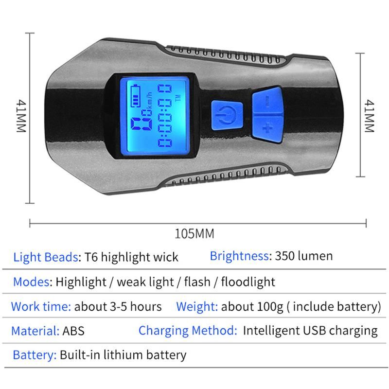 Bike Light Set Speedometer LED Bike Lights Horn LCD USB Bike Tail Light Blue โ image 2