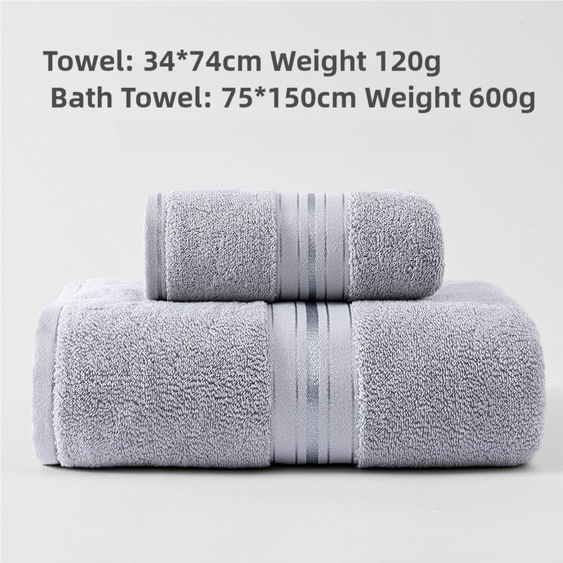 Grey Luxury Cotton Towel Set(Towel + Bath Towel) - Quick Dry, Extra Thick & Absorbent