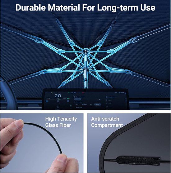 Car Windshield Sunshade Umbrella, Titanium Silver UV And Heat Blocking Foldable Cover With 360 Rotating Handle, Size L, 140 x 78 cm โ image 3