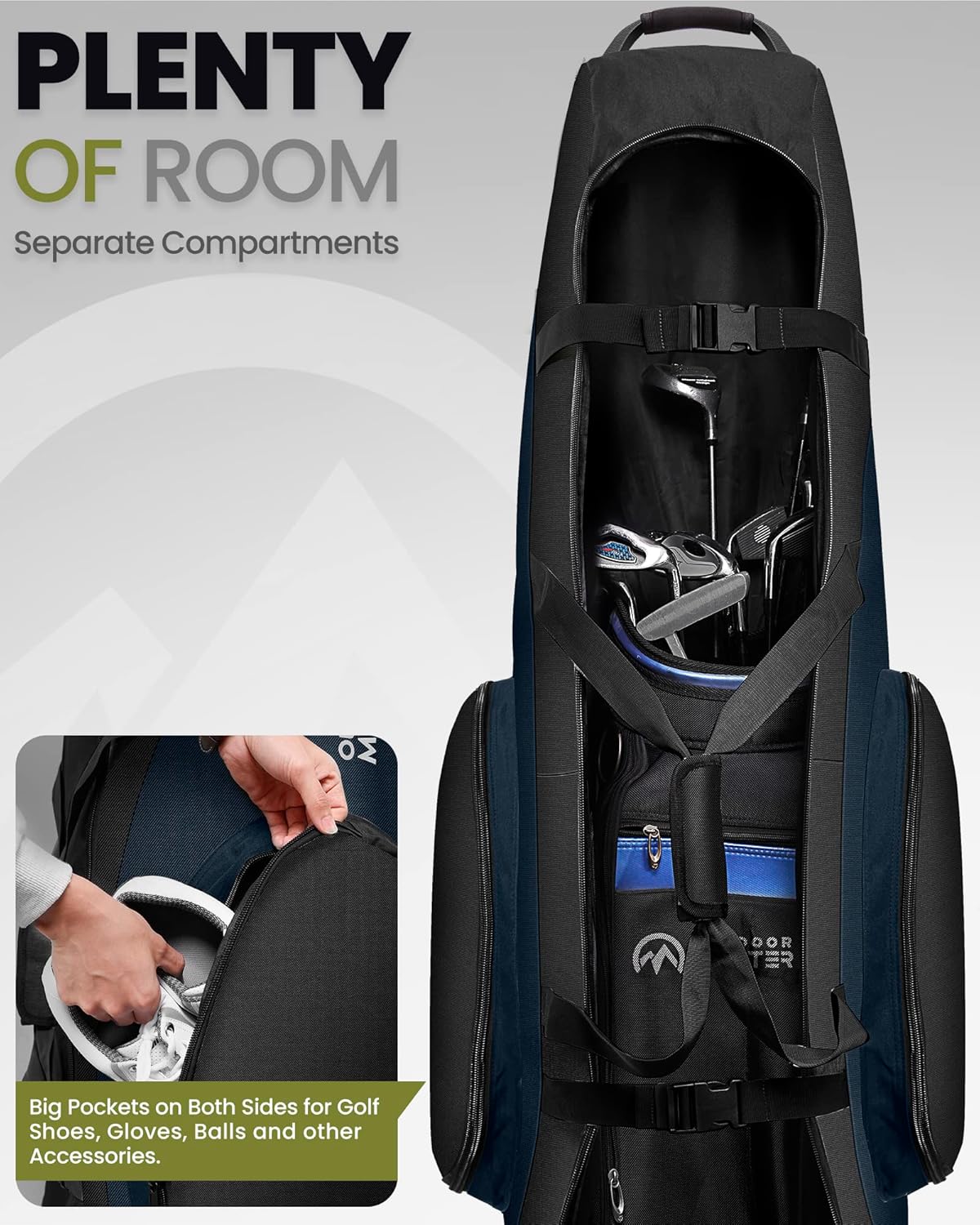 OutdoorMaster Padded Golf Club Travel Bag with Wheels, 900D Heavy Duty Oxford Waterproof -Alligators-Blue โ image 3