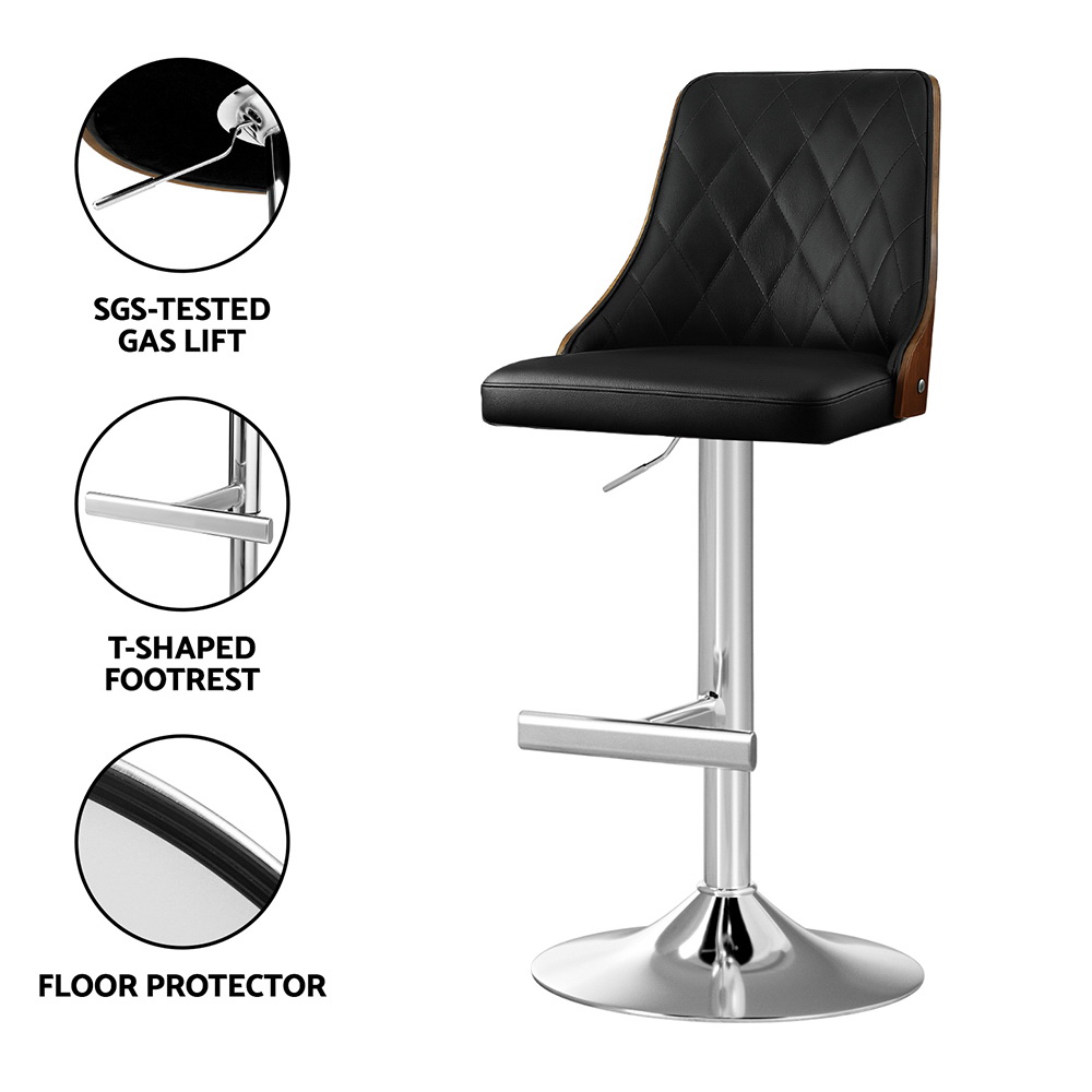 Artiss Bar Stool Bentwood Swivel Adjustable Kitchen Counter Stool Leather Black โ image 6