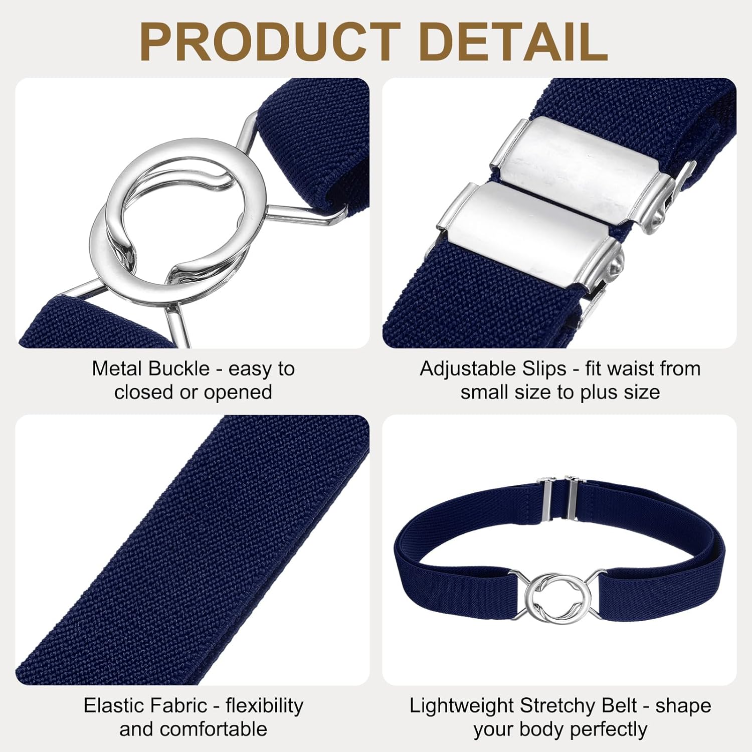 Women Stretchy Waist Belt, No Show Elastic Stretch Belts with Flat Buckle for Dresses Jeans Casual Pants — image 3