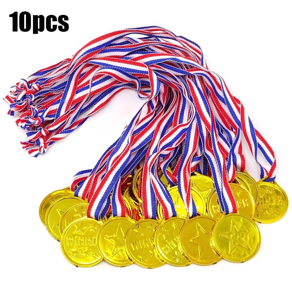 Plastic Award Medals for Kids, Gold Medals with Neck Ribbons Achievement Awards for Children's Competitions Sports Events Games Spelling Bees & Parties
