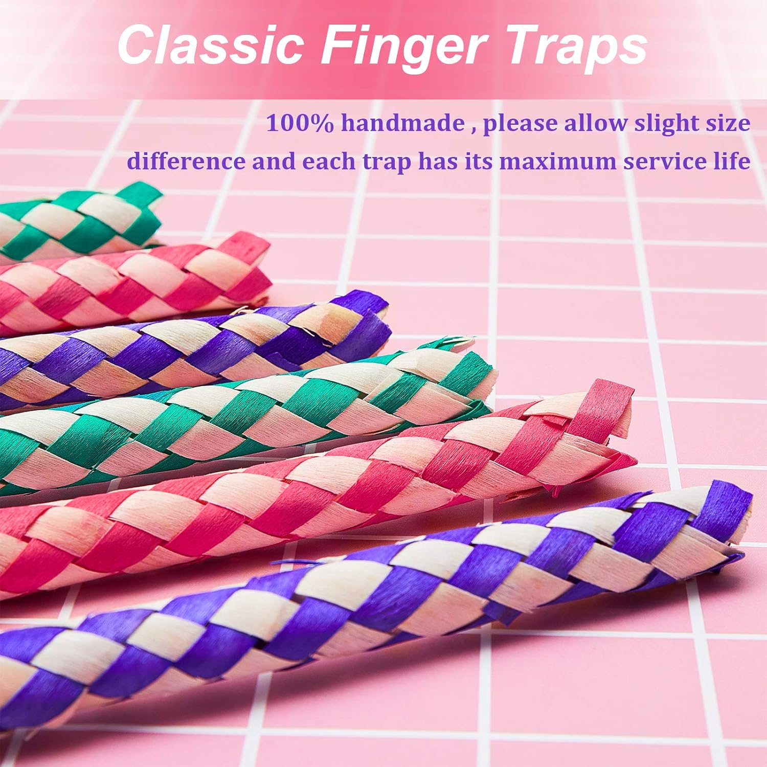 24 Pieces Chinese Finger Trap Bamboo Finger Traps PET Bird Chew Toy Birds Foraging Chopper Toy for Kids Birthday Party Favors Piñata Fillers Goodie Bag — image 4