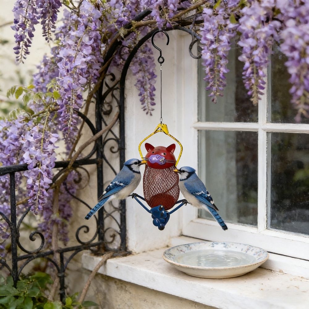 Wild Bird Feeders - Cat-Shaped Metal Frame Food Station with Hook Squirrel Proof Heavy Duty Bird Feeders for Outside for Outside Garden Yard Wildlife Observation