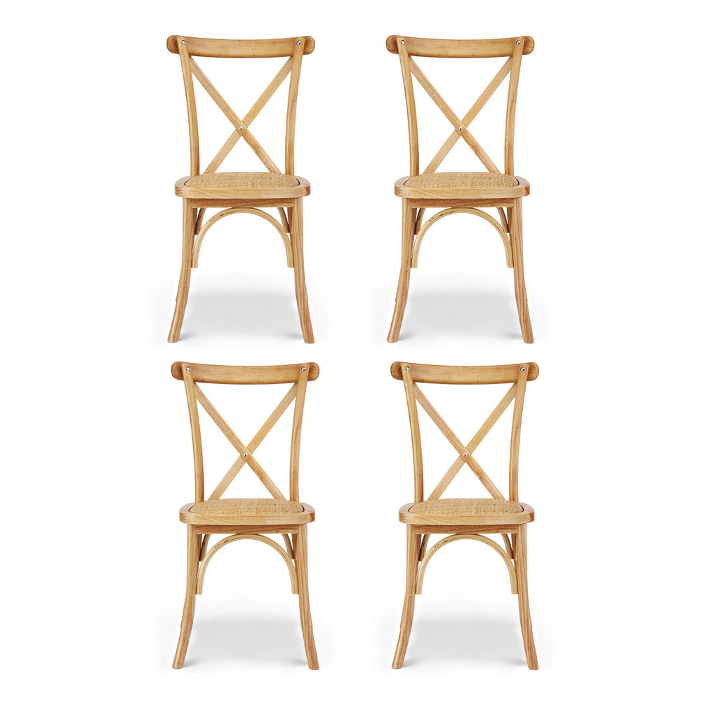 Artiss 4x Dining Chairs Rattan Wooden Kitchen Accent Chair Cafe Lounge Rubber Wood โ image 3