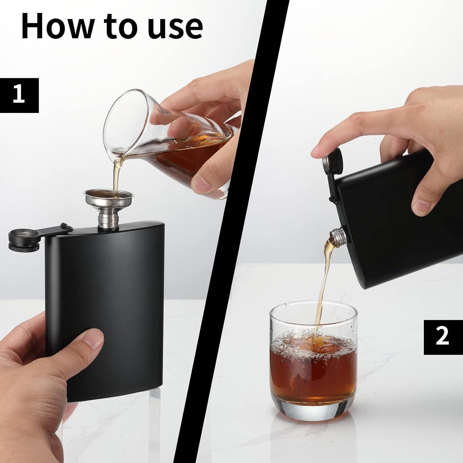 2-pack hip flasks, 8oz and 12oz stainless steel leak-proof slim hip flasks with funnel for men and women (matte black) โ image 2