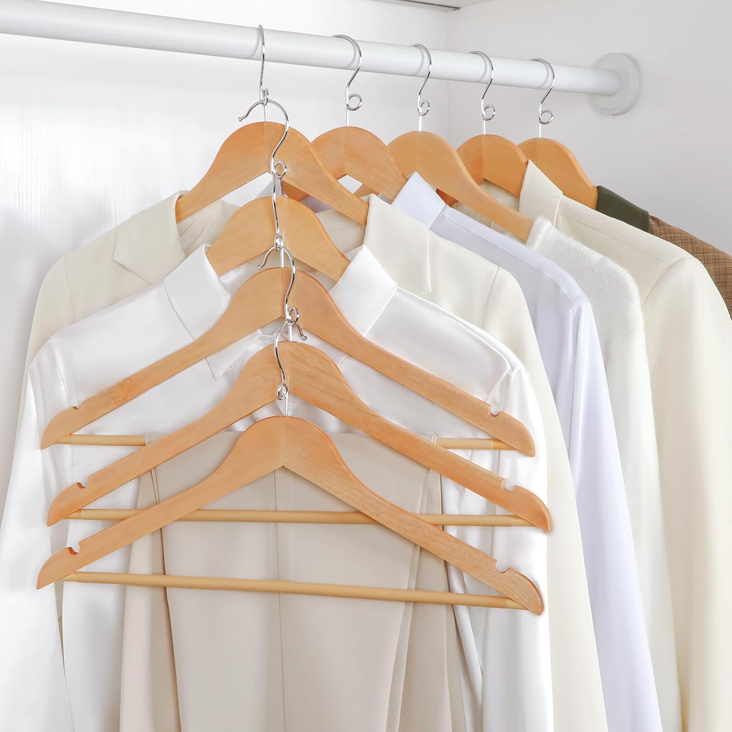 TOPIA HANGER Wooden Hangers 30 Pack, Space Saving Coat Hanger with 360° Swivel Cascading Ring Hook, Non Slip Pants Bar and Shoulder Notches for Camisole — image 5