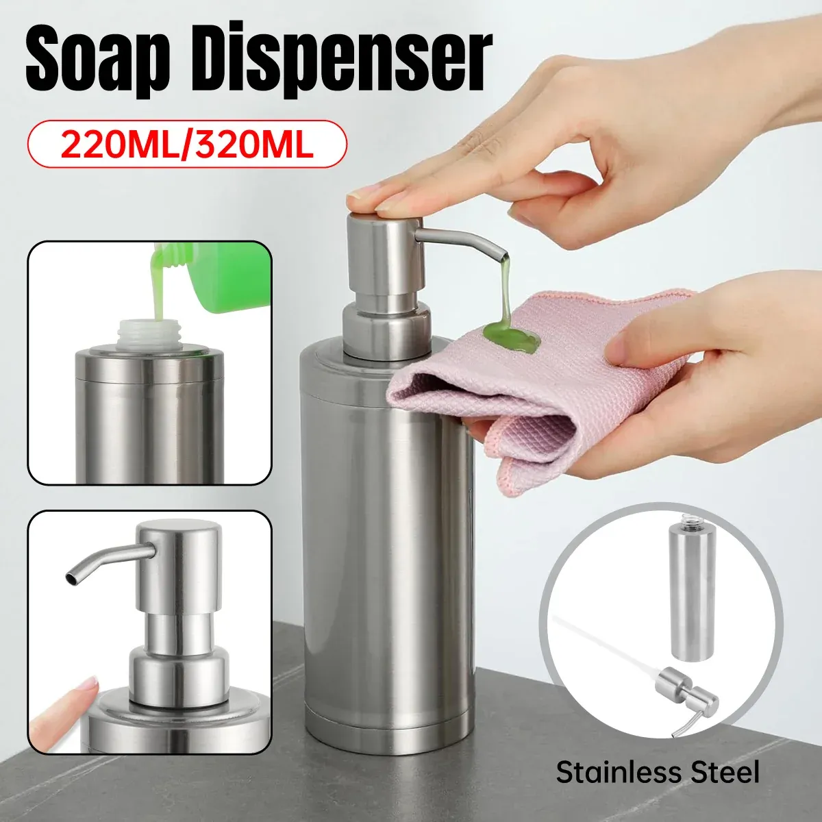 220/320ml Stainless Steel Press Type Oil Sprayer Soap Dispenser Durable - 320ml โ image 2