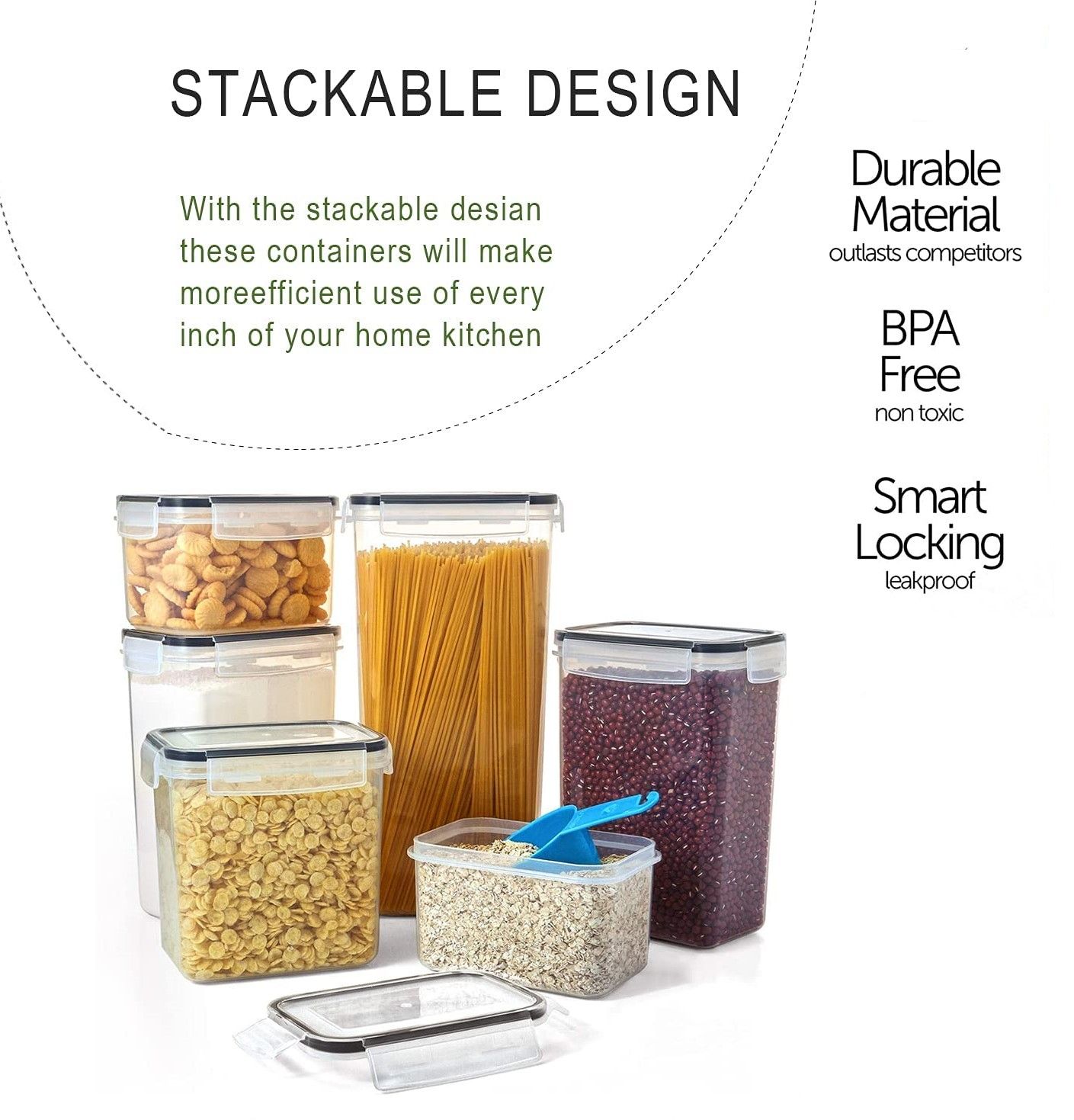 14 Pieces Airtight Food Storage and BPA Free Plastic with Easy Lock Black Lids Labels for Kitchen โ image 6