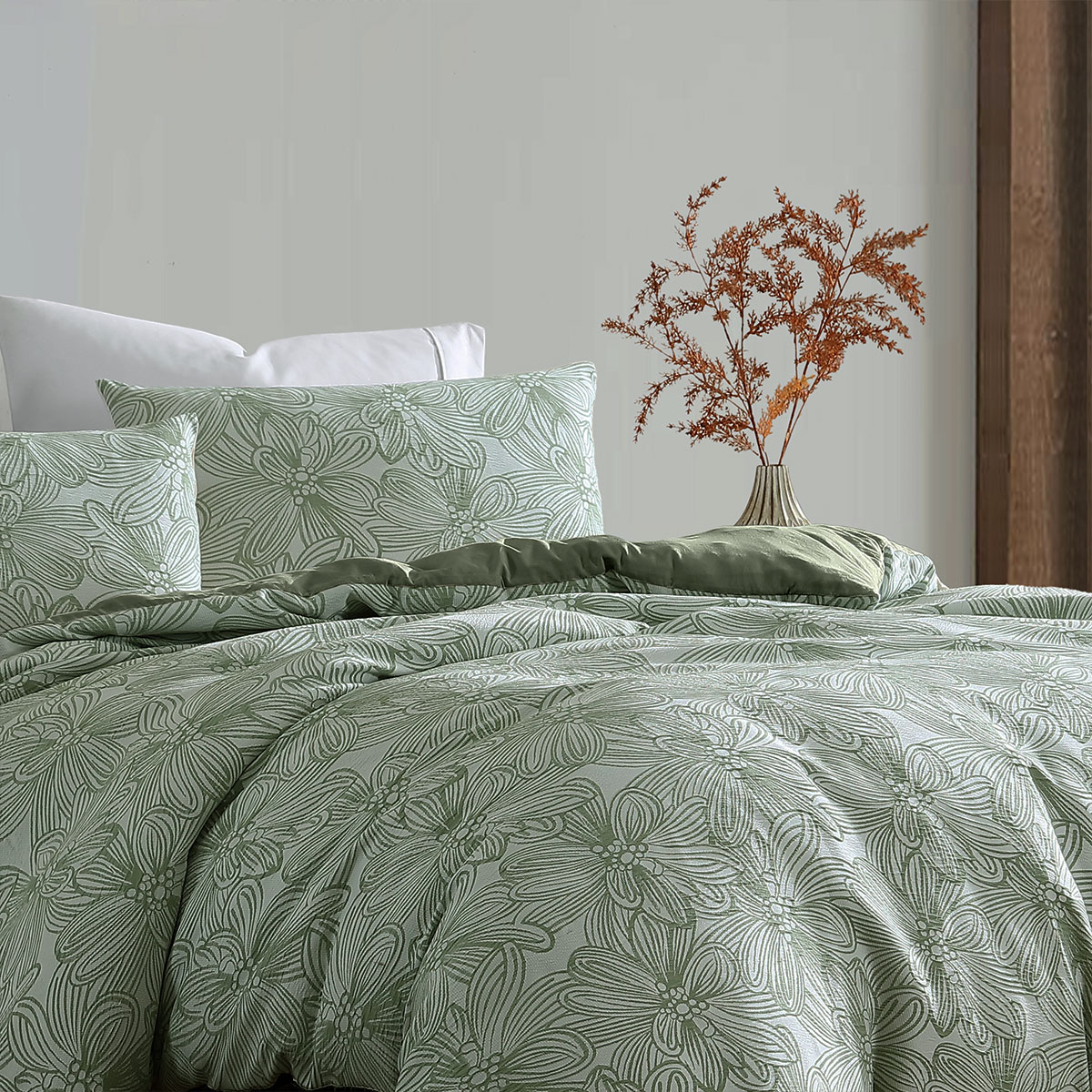 Ardor Avena Green Textured Floral Jacquard Quilt Cover Set King โ image 3
