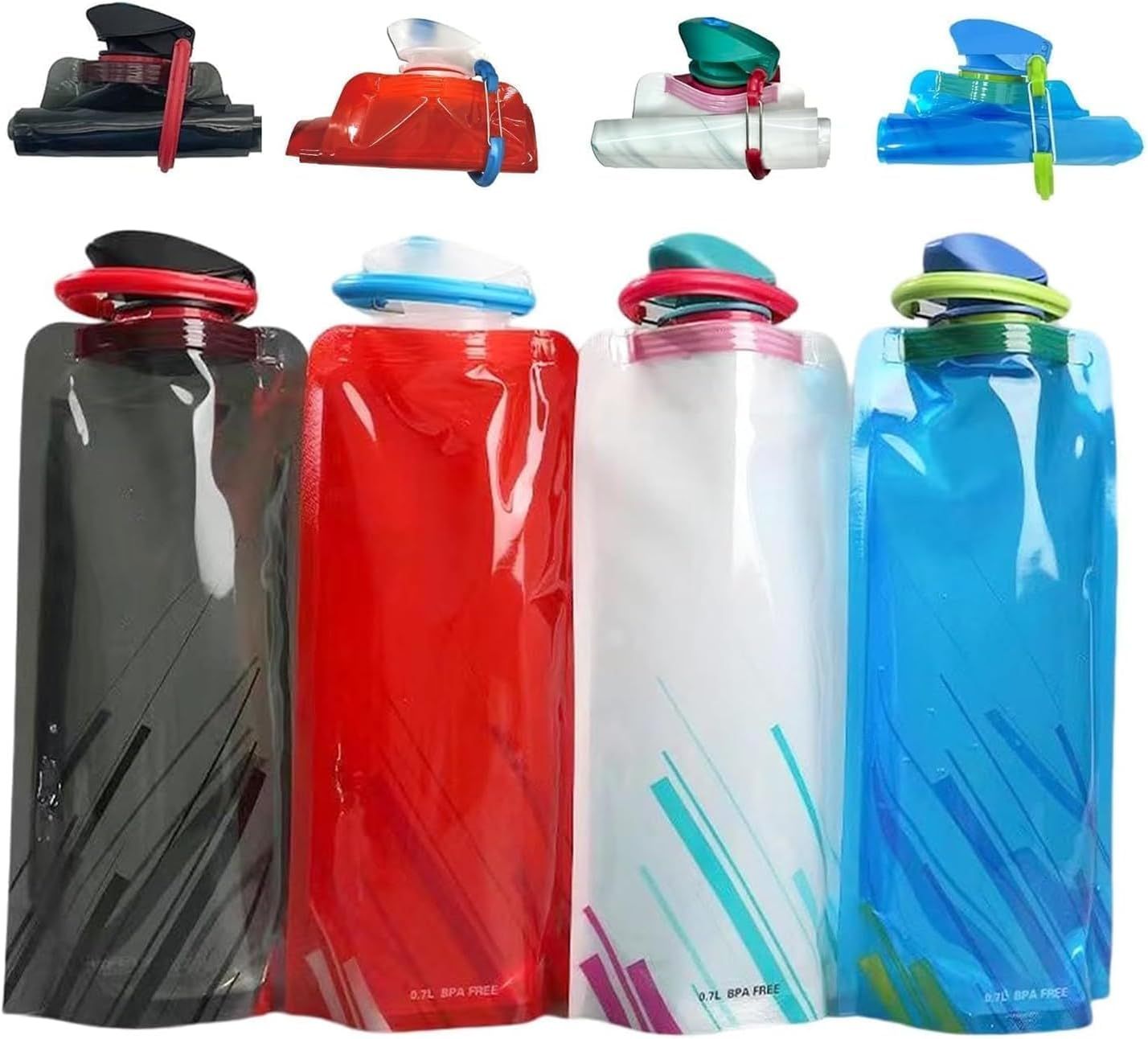 4 Pack Collapsible Water Bottles for Travel – 24oz Foldable Water Bottle with Leakproof Lid, Food-Grade Silicone Portable Reusable BPA-Free Water Bottle for