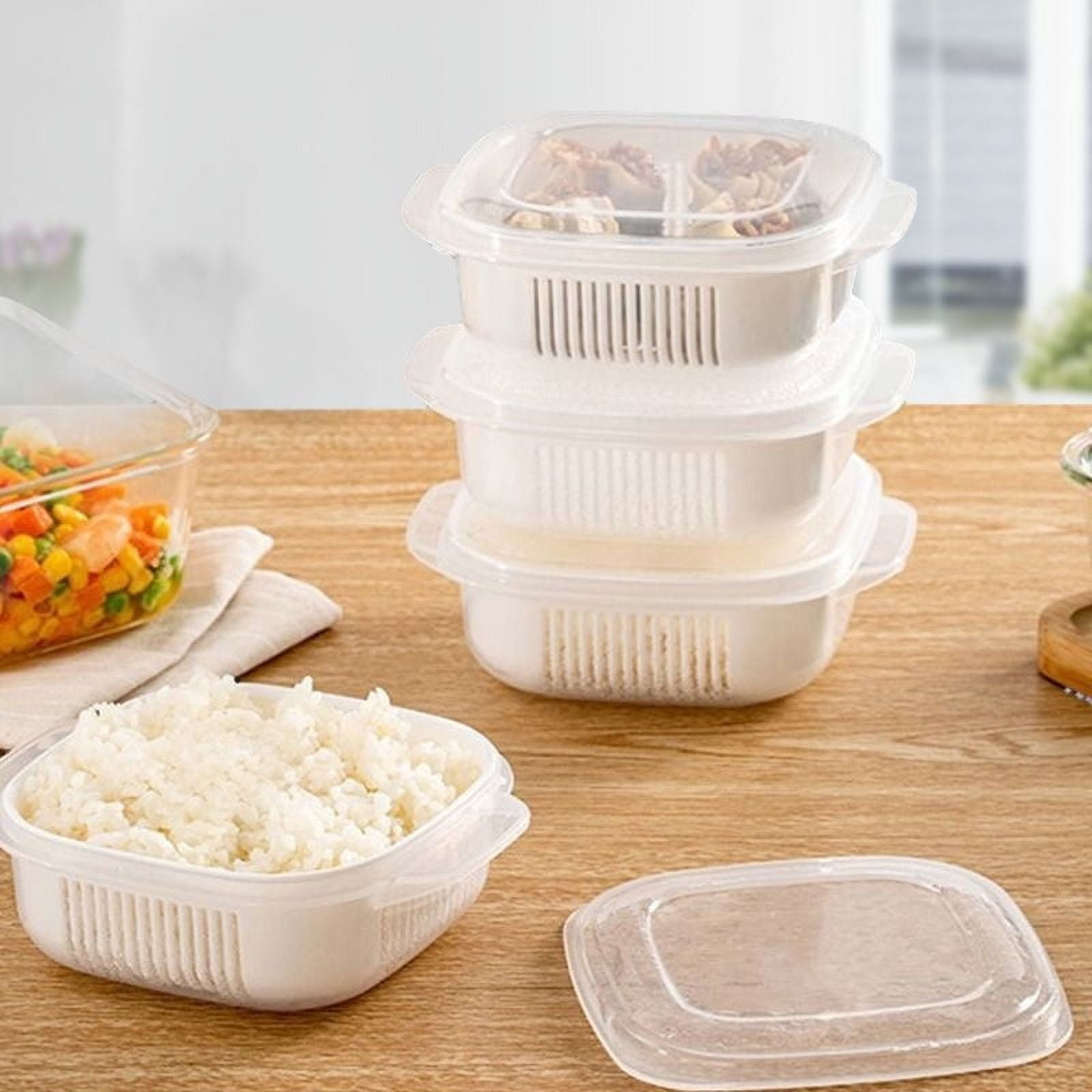 2 Pieces Microwave Steamer Bowls with Lids, Microwave Safe Plastic Food Containers for Vegetables, Noodles, 15 x 13 x 5 cm
