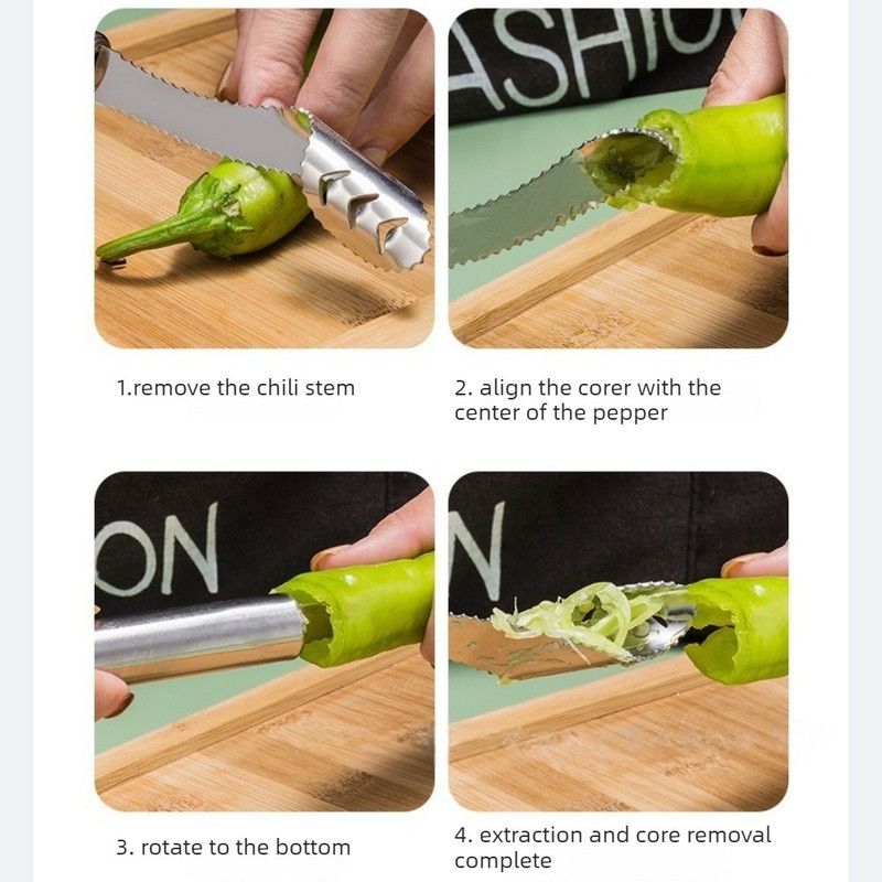 Stainless Steel Pepper Corer, Household Seed Remover Tool for Green Pepper, Bell Pepper & Bitter Melon — image 3
