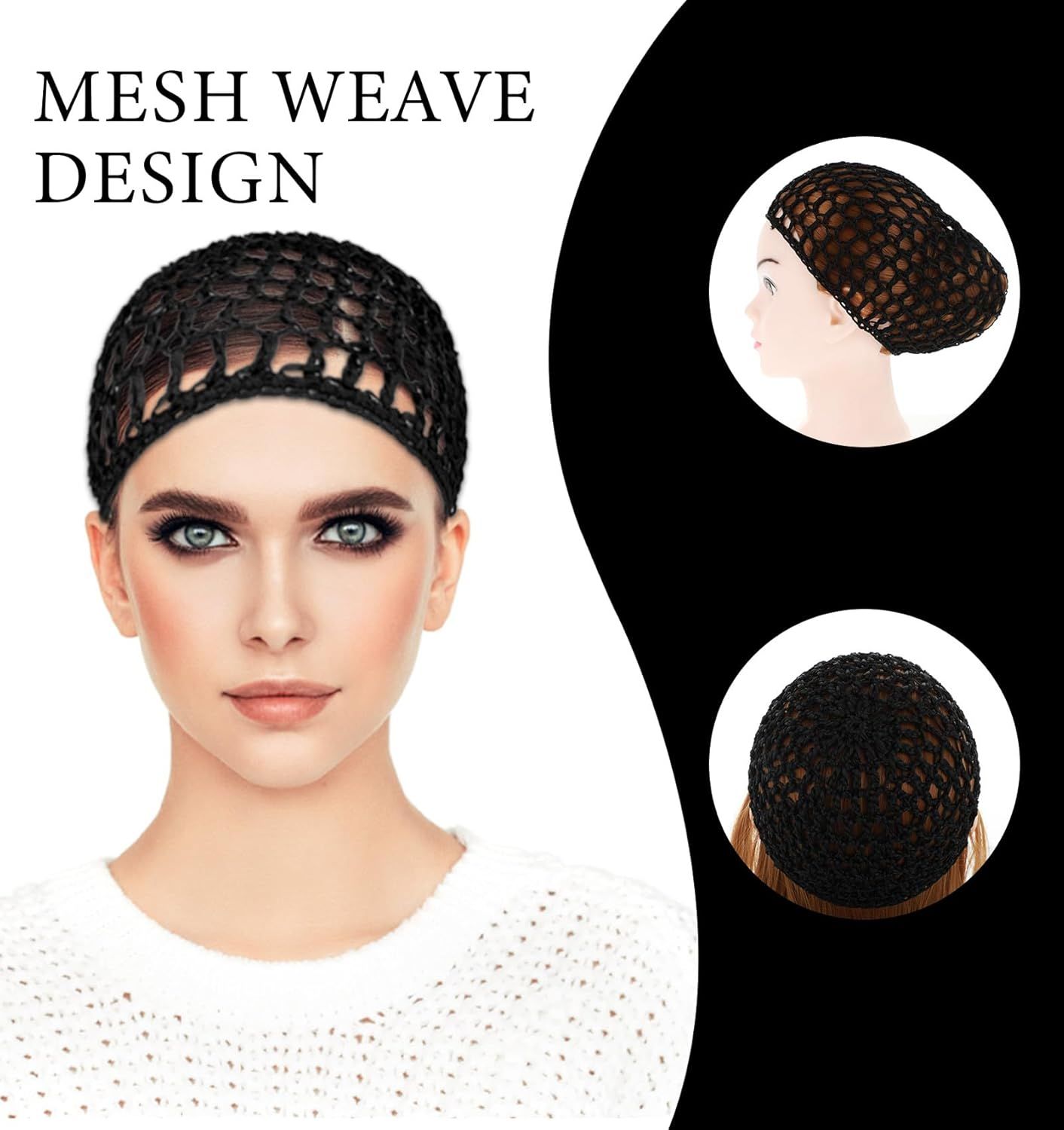 Crochet Hair Net, Comfortable Breathable Hair Net for Silk Press, Sleeping, Shower, Makeup, Hold Hair in Place All Night, Black (Reusable & Elastic, 2 Pack) — image 2