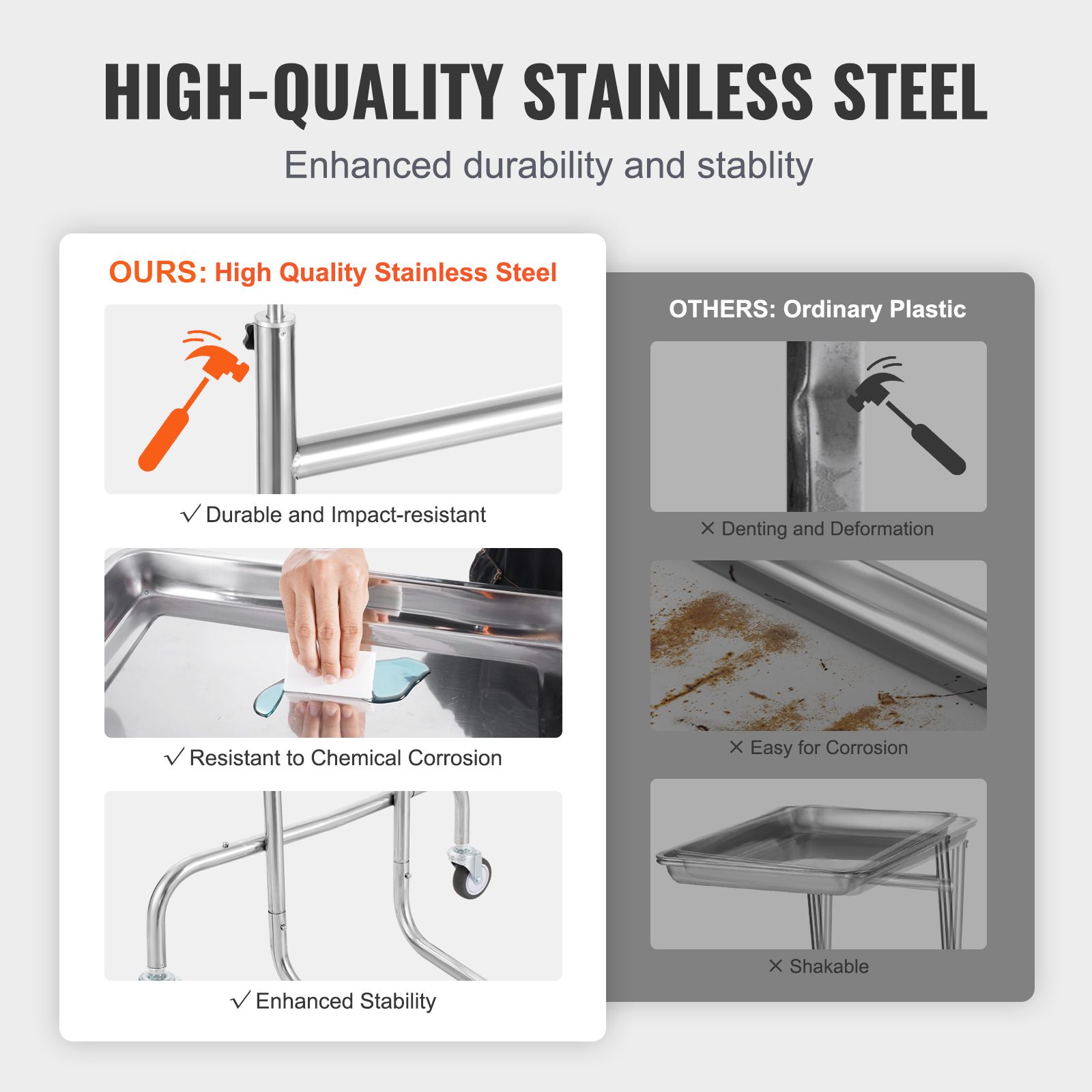 Stainless Steel Lab Cart with Single Tray & 2 Silent Wheels for Lab Clinic โ image 3