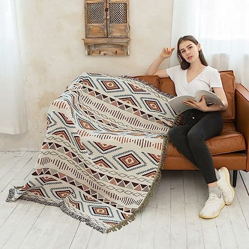 Sofa Blanket With Tassel, Couch Throws, Knitted Blanket, Aztec Ethnic Style Blanket, For Home, Office, Travel, Camping — image 2