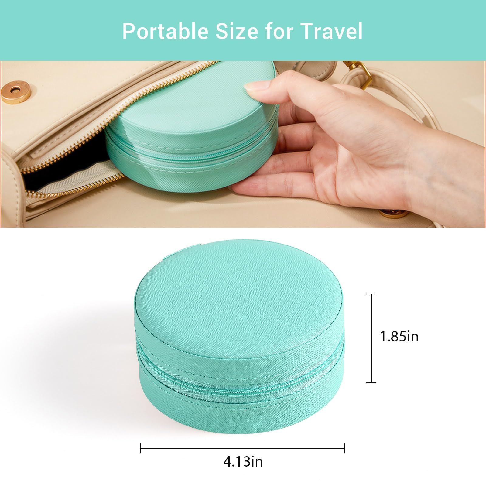 Travel Jewelry Case, Small Jewelry box for Women Girls, Portable Mini Jewelry Organizer Display Case with Zipper, Blue — image 5