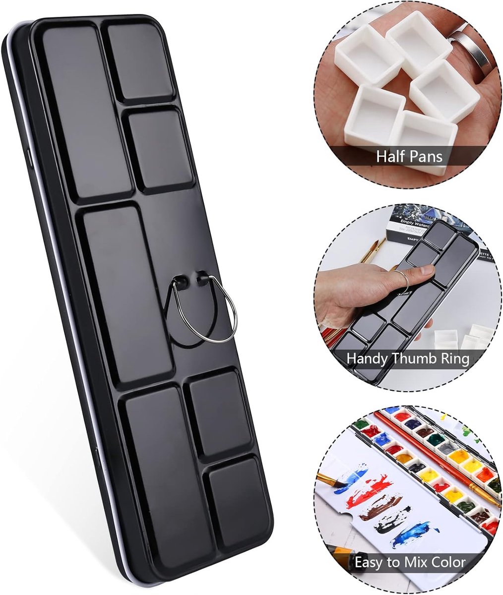 Watercolor paint box - 1 piece - Palettes - Paint box - Watercolor Palette Paint box - metal watercolor tin - with 26 small squares - foldable - with lid - for — image 4