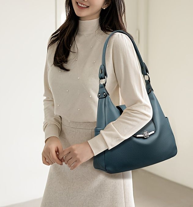 Leather Hobo Bag Shoulder Bag For Women High-Quality Leather Bag Travel Handbag - Burgundy - Size L — image 3