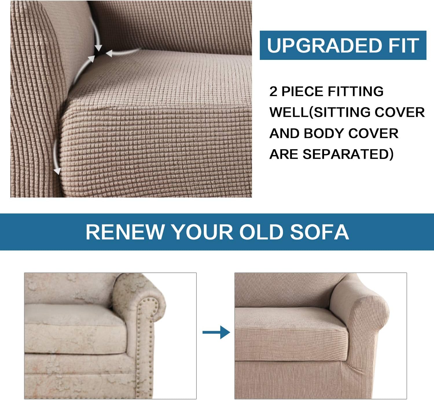2 Pieces Loveseat Covers Fit Lovesat Width Up to 70 Inch Furniture Cover/Protector, Jacquard Spandex Stretch Loveseat Slipcovers Suit for T Chion/Box Chion โ image 6