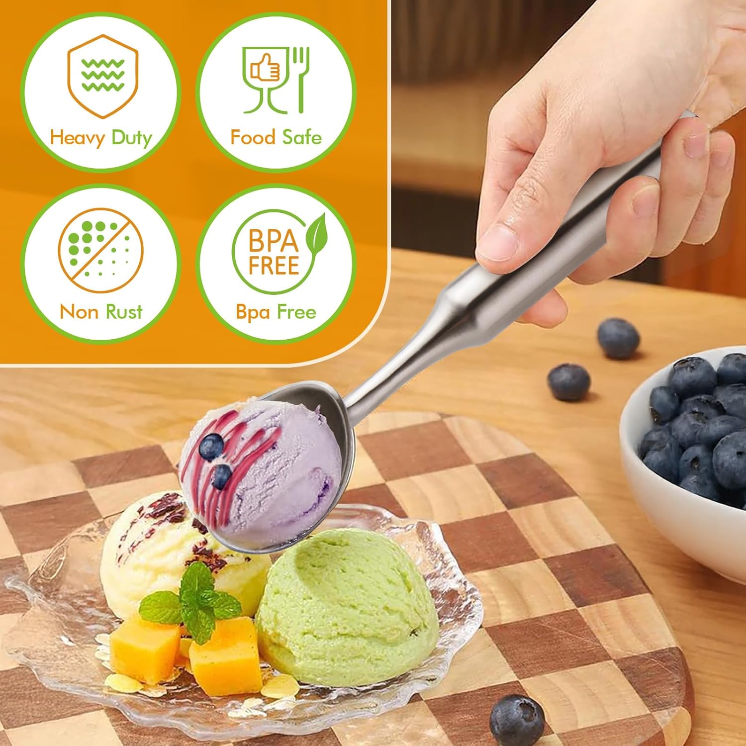 Ice Cream Scoop Stainless Steel. Ice Cream Scooper, Heavy Duty, Seamless Design, Comfortable Grip Long Handle, for Ice Cream, Gelato, Sorbet, Cookie Dough — image 6