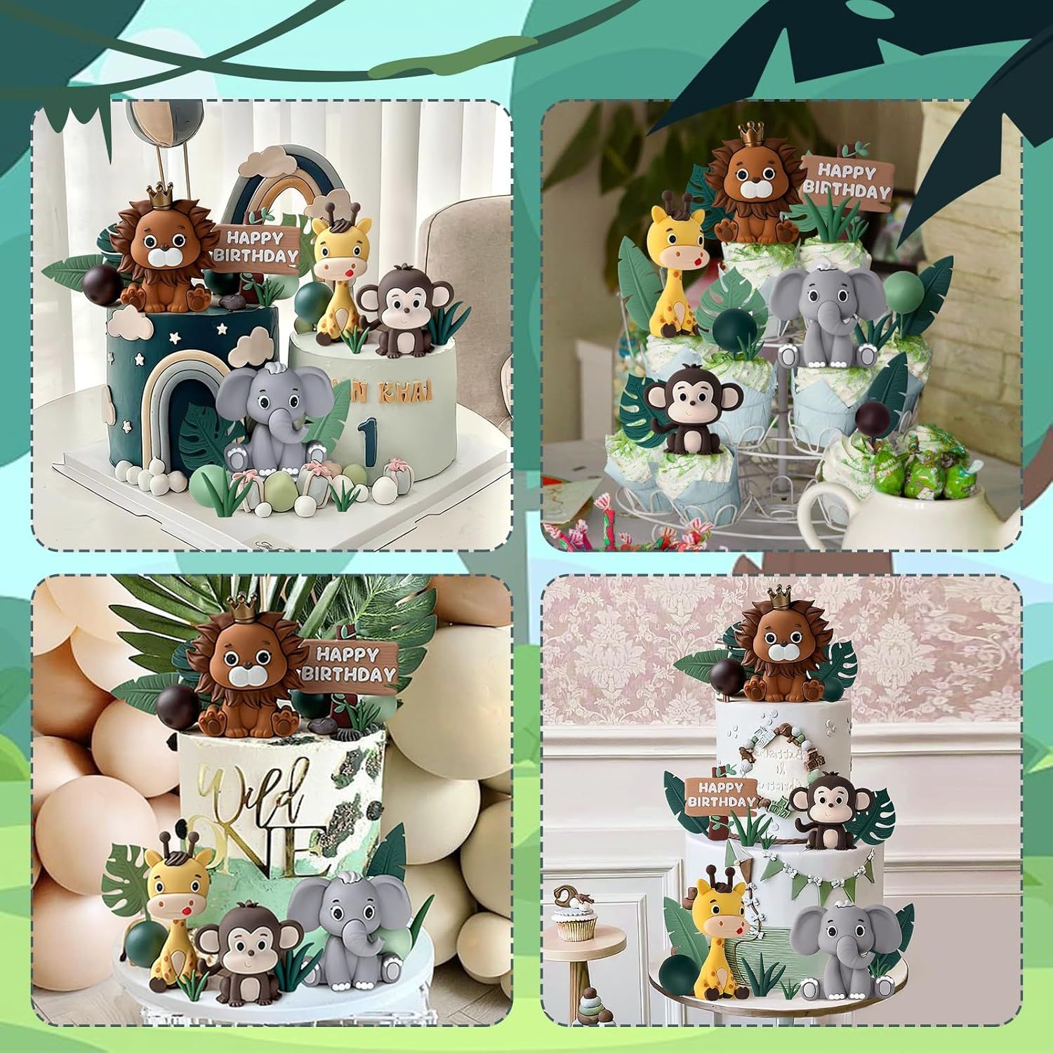 19 Piece Safari Cake Topper Set Animal and Leaf Design โ image 5
