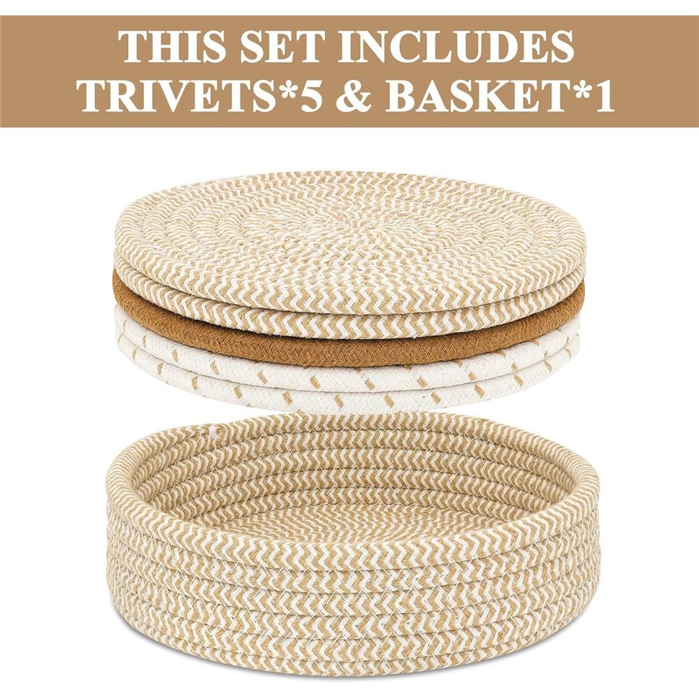 for Hot Dishes, Pots and Pans, Hot Pads with Storage Basket, Pot Holders for Kitchen, Heat Resistant Mat Protect Counter Home Essentials, Farmhouse Decor — image 2