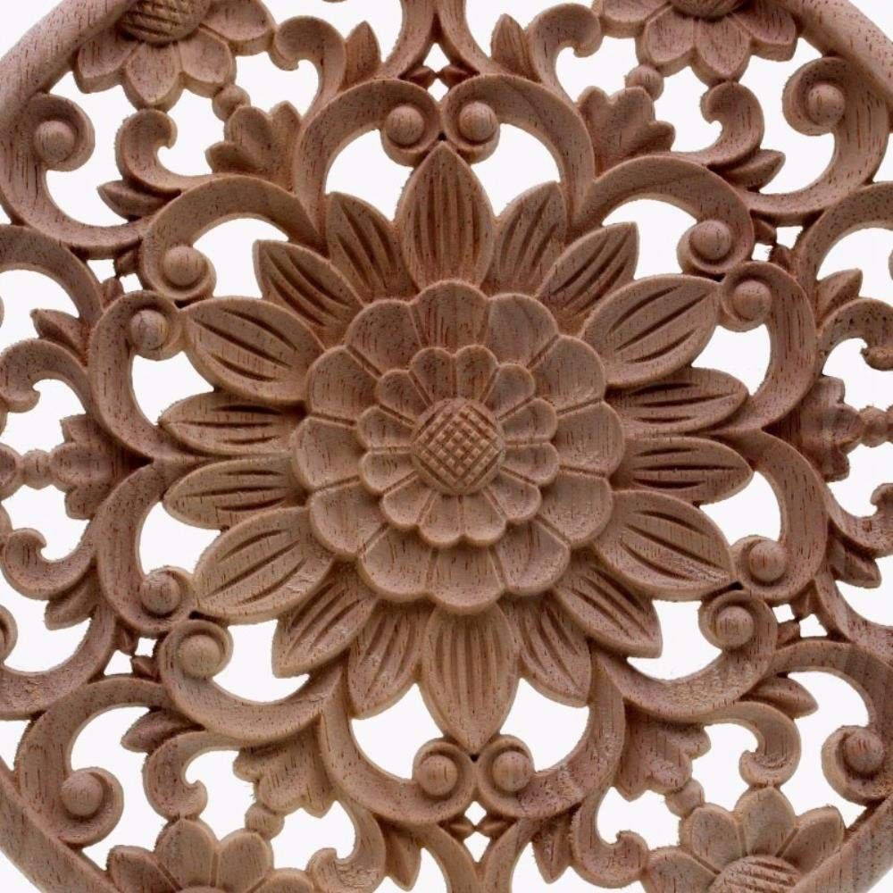 art wall hanging,Carved Flower Carving Round Wood Appliques For Furniture Cabinet Unpainted Wooden Mouldings Decal Decorative โ image 4