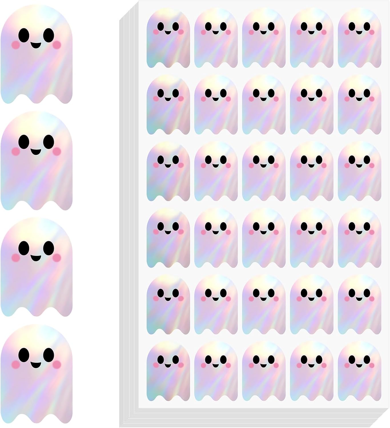 600Pcs Halloween Ghost Stickers - Cute Halloween Stickers Holographic Happy Halloweens Party Favor Sticker Self Adhesive Ghost Face Label Sticker for Envelope