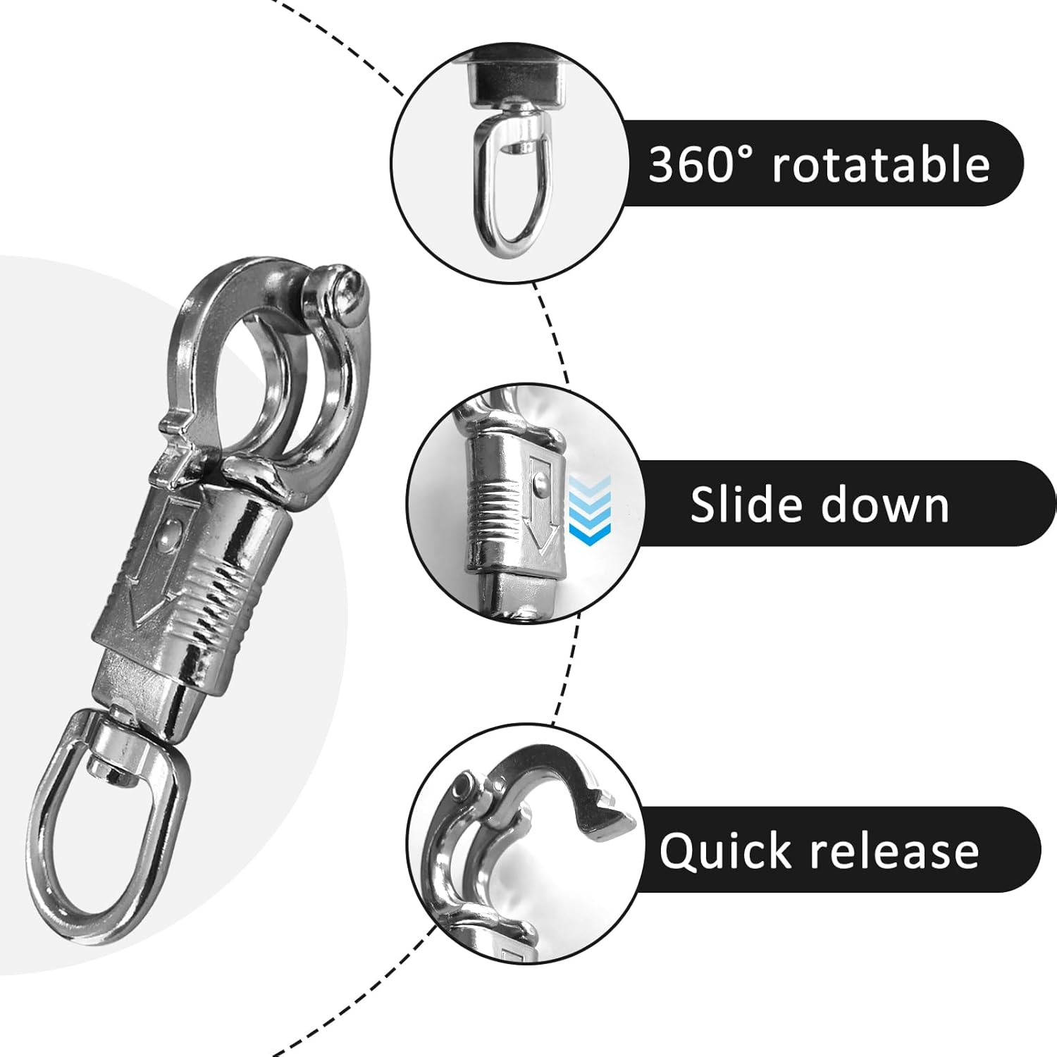 Ackron Panic Snap,Quick Release U-Type Snap Quick Release Clip Suitable for Lead Ropes Tie Offs Rotatable Eye Quick Release Buckle Clips Animals Riding — image 3