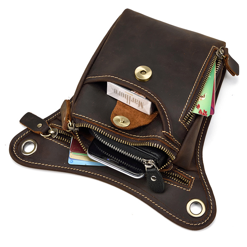Coffee-brown Vintage Crazy Horse Leather Drop Leg Bag Waist Pack Thigh Pouch for Motorcycling Hiking and Travel Multipurpose Organiser — image 2