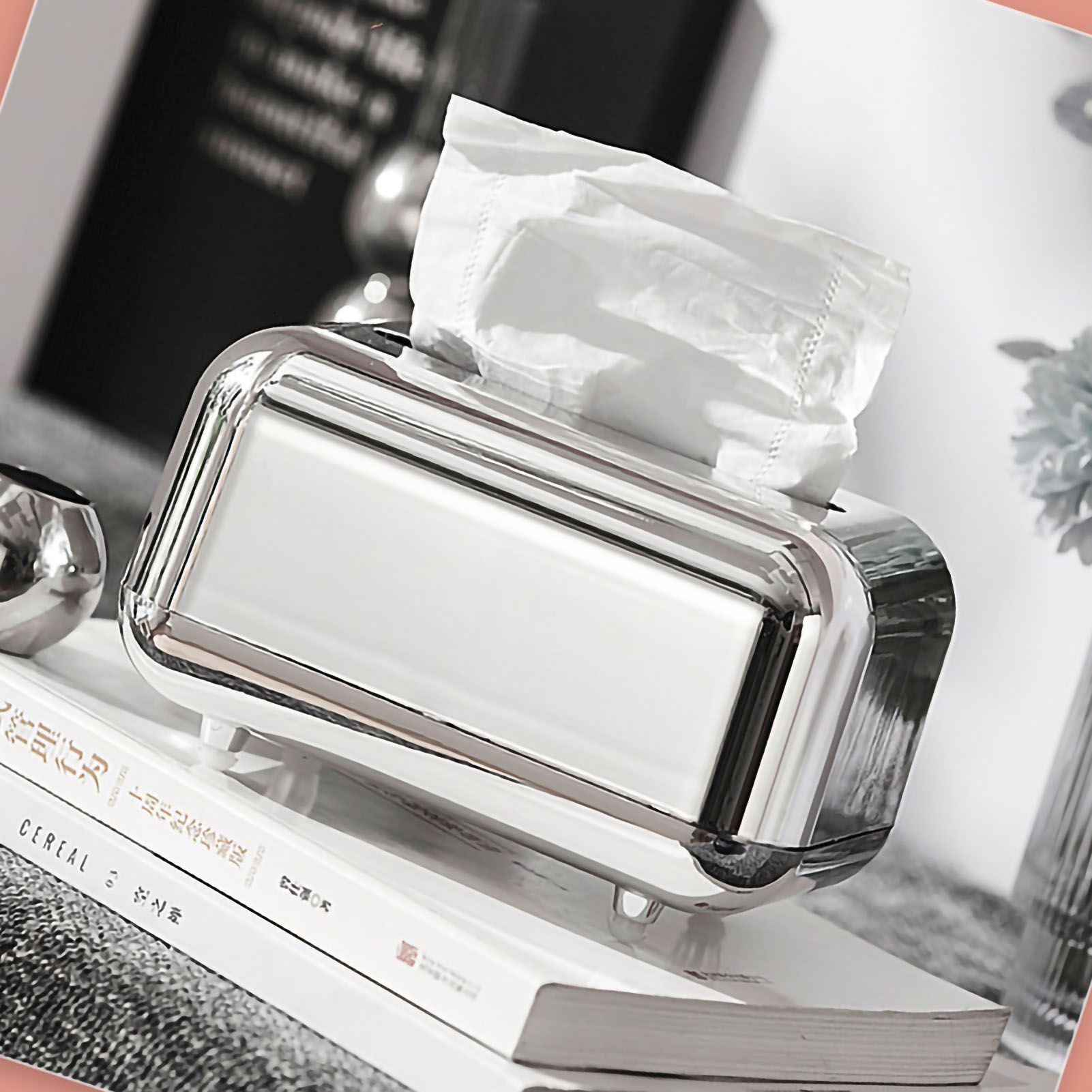Tissue Storage Box Electroplated Magnetic Retro Built in Spring Facial Tissue Dispenser Box for Home Silver Grey — image 4