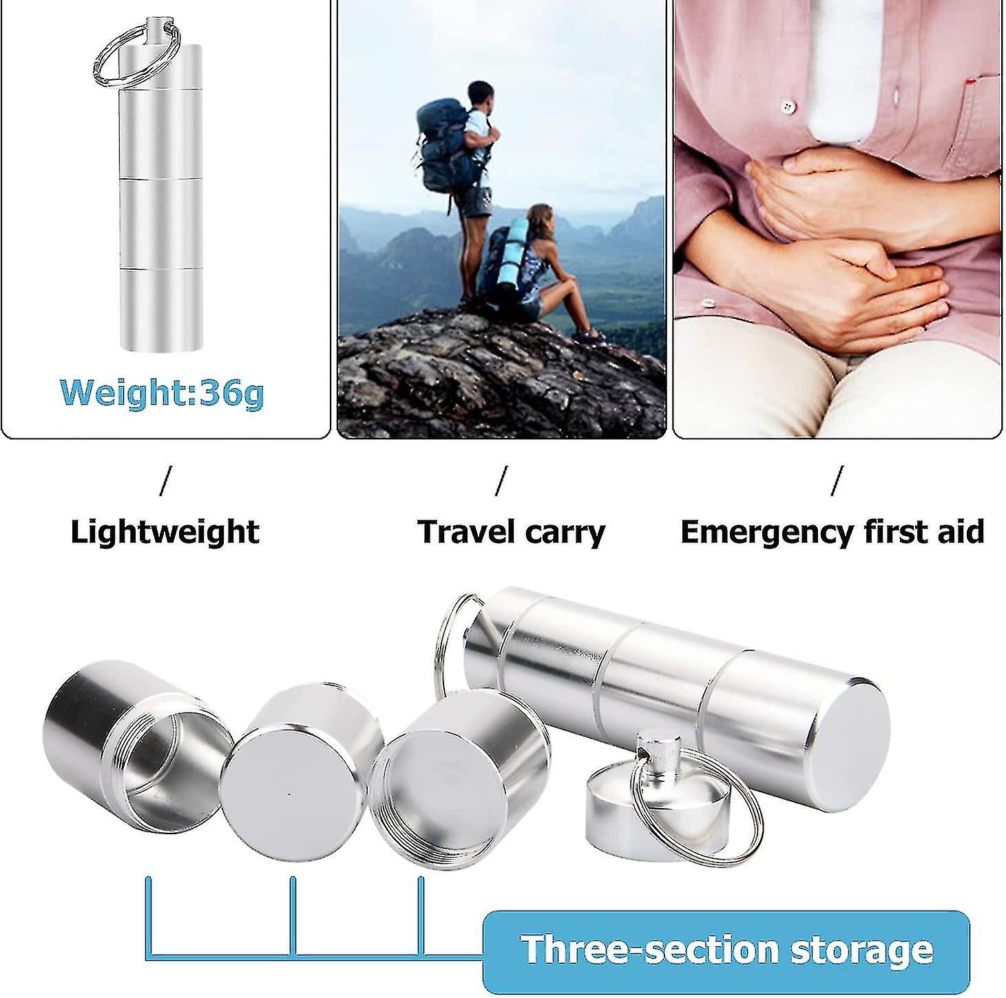2 Pieces Aluminum Pill Box Portable Pill Organizer 3 Compartments Metal Pill Case Pocket Gift โ image 4