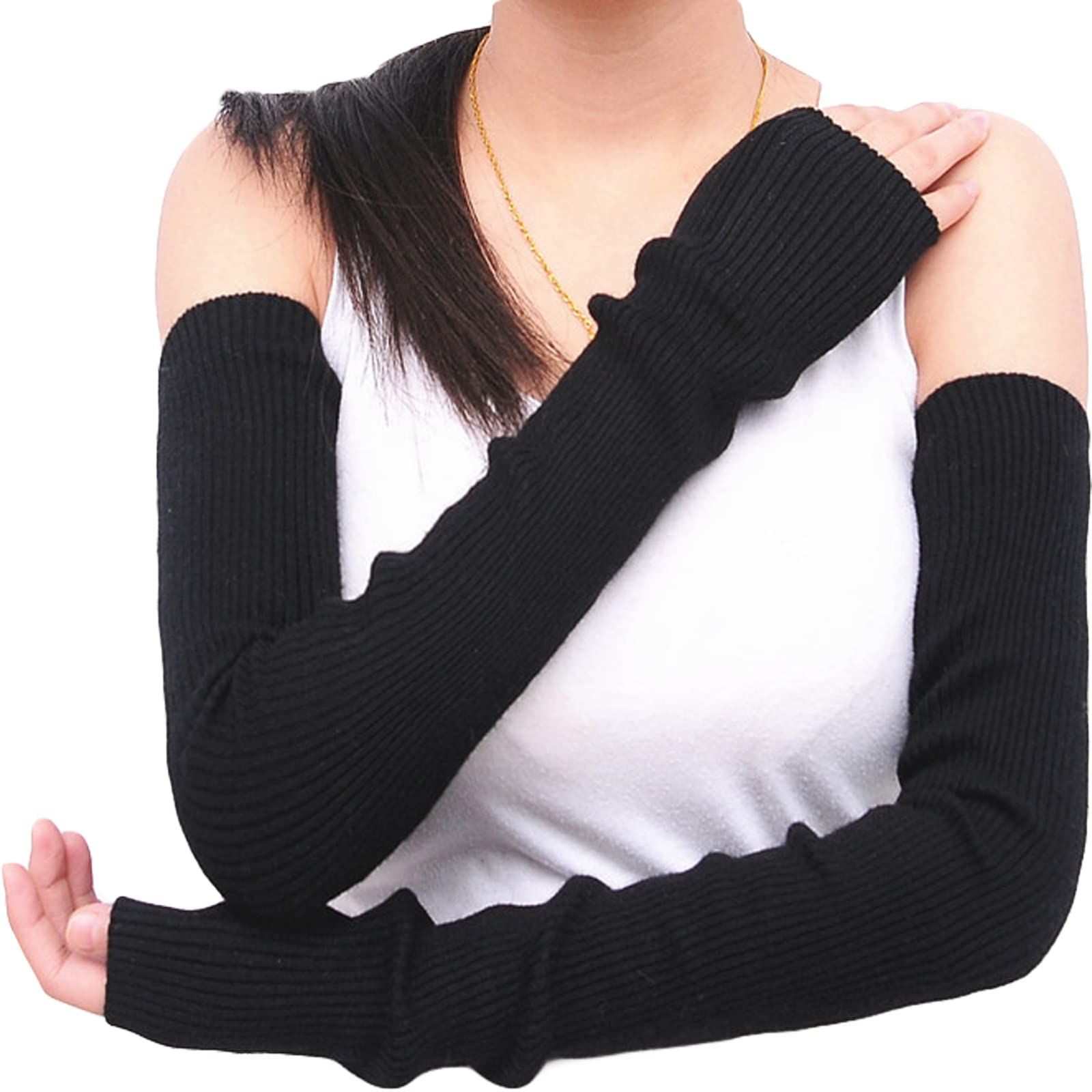 Long Fingerless Gloves Soft Winter Warm Gloves Winter Knit Arm Warmers Thumbhole Gloves Knitted Warm Weave Gloves — image 4