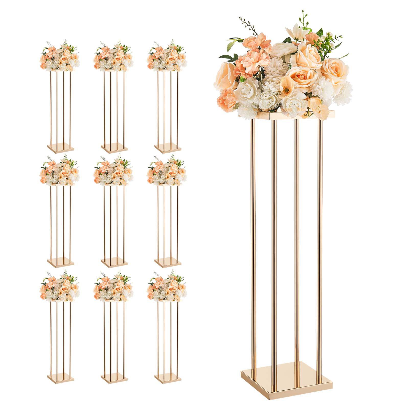 Wedding Flower Stand, 10PCS 80cm Column Flower Stand, Floral Stands with Metal Laminate, Cylindrical Cubic Floral Display Rack for Wedding, Party, Birthday