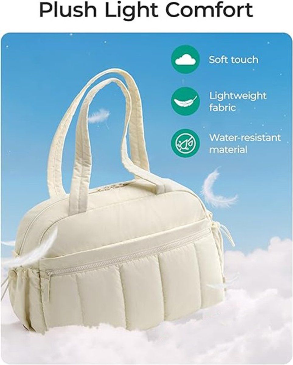 Travel Gym Duffle Bag With Wet Pocket, Compact Carry On Weekender For Men Women Training Sports Trips, Off White, 40 x 20 x 28 cm โ image 2