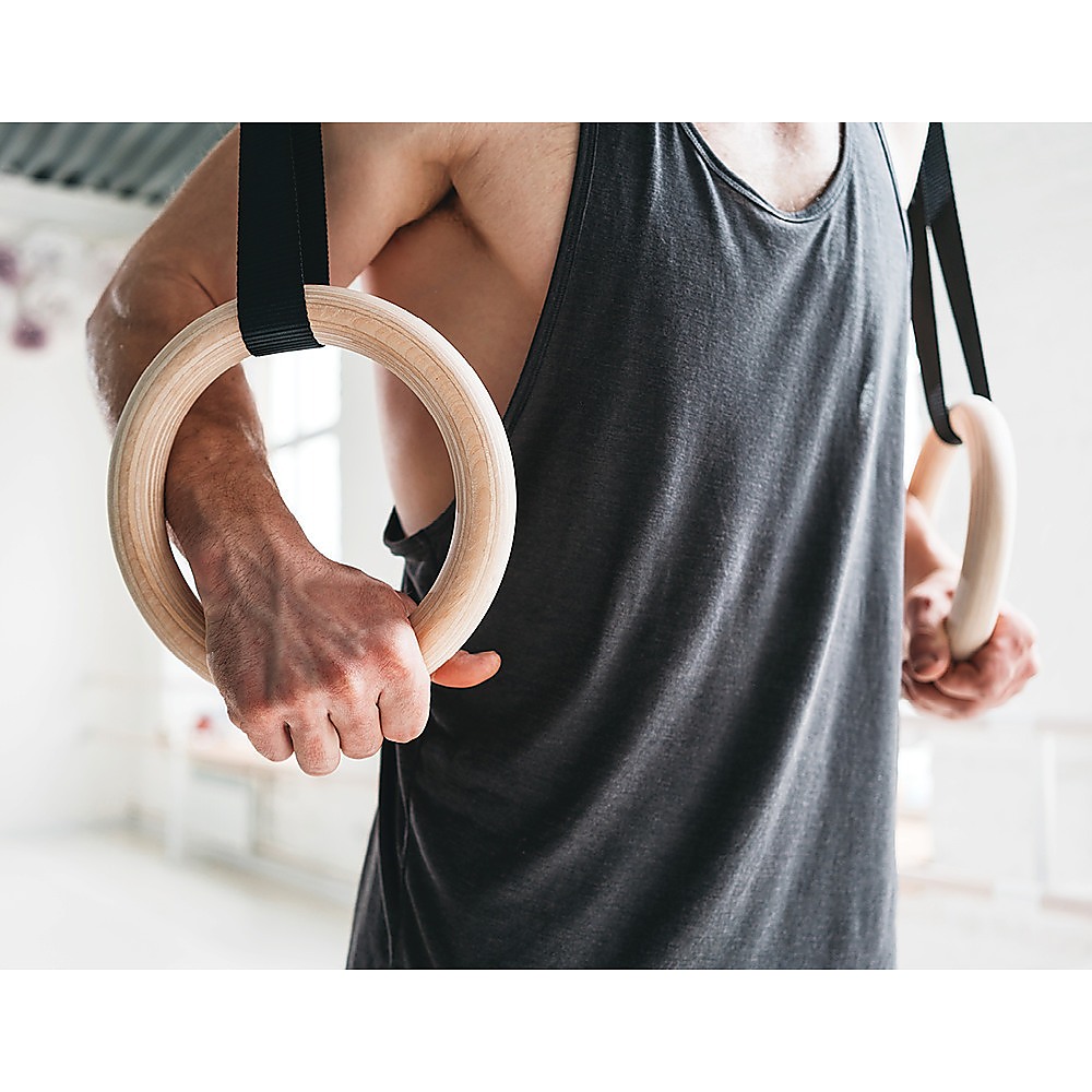 Birch Wood Gymnastic Rings with Adjustable Straps – Strength & Calisthenics Training — image 2