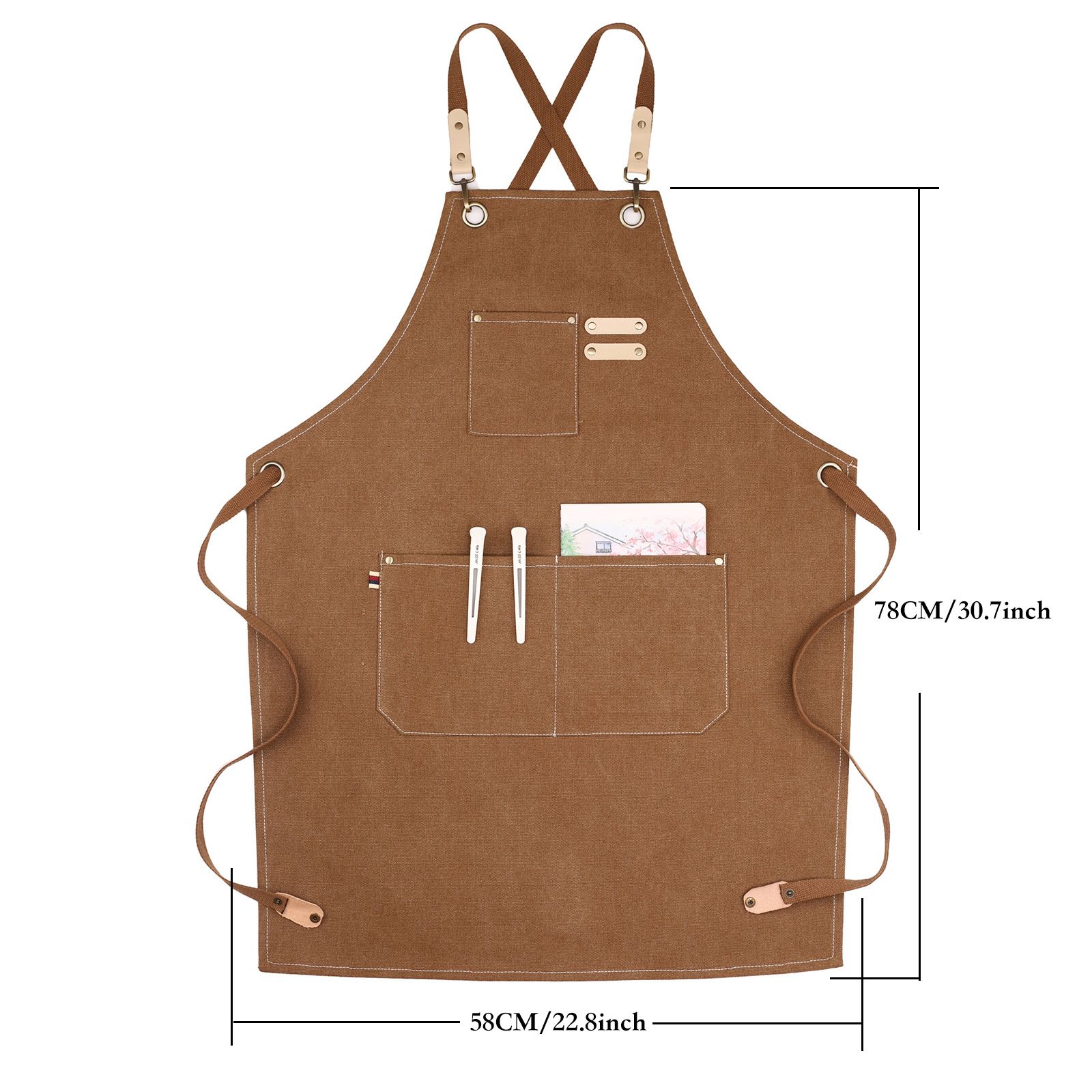 Apron Water Resistant Canvas Cross Back Adjustable Apron for Men Women Adjustable Plus Size Canvas Apron with Pockets — image 5