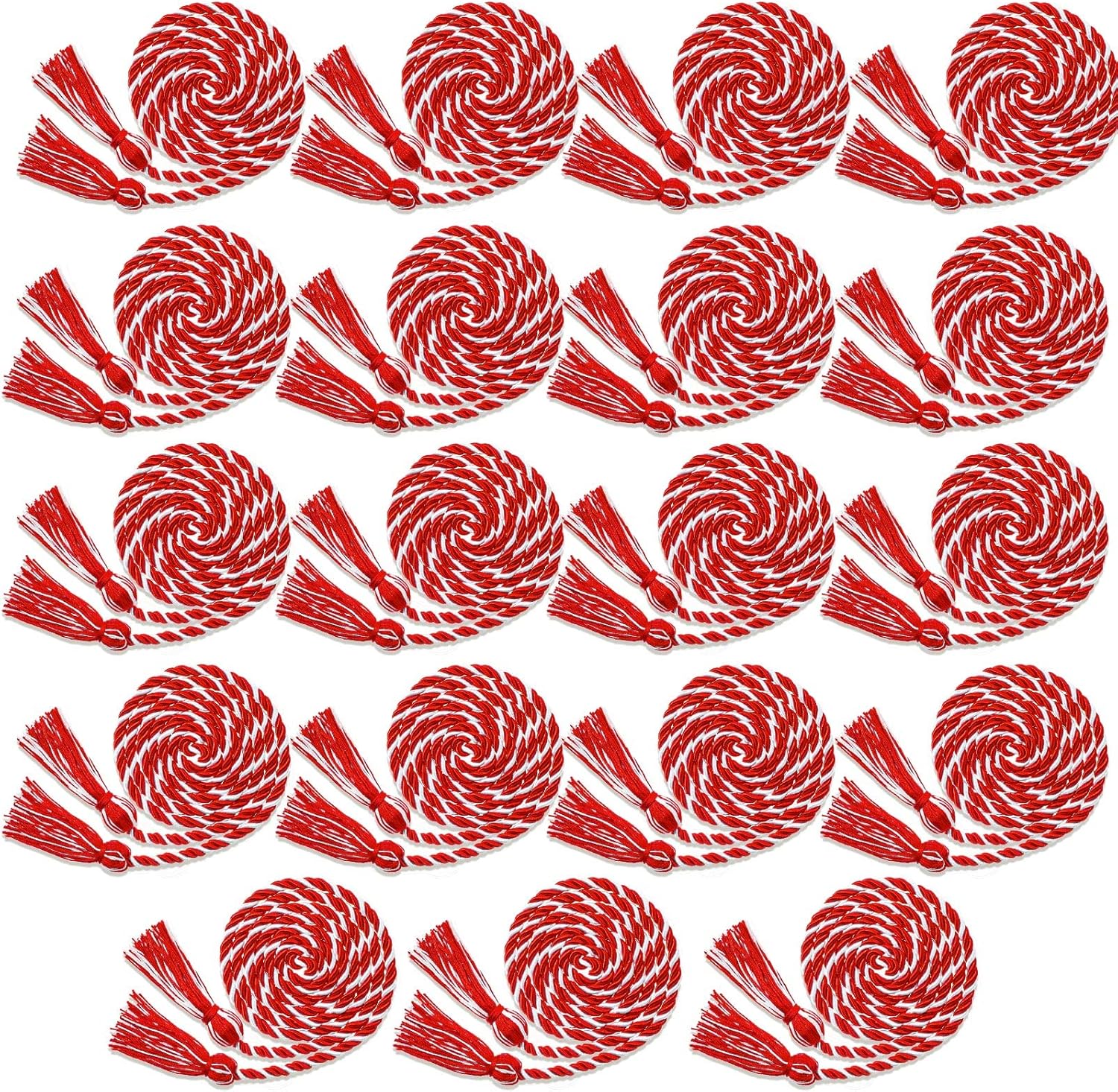 18 Pieces Graduation Cords Bulk 2026 Polyester Yarn Honor 67 Inch Braided Ropes with Tassels for College Students (Red and White) Red White