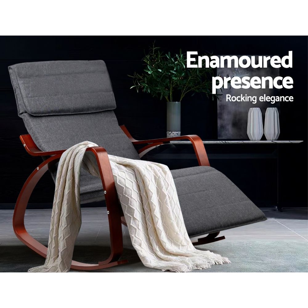 Artiss Rocking Armchair Footrest Nursing Charcoal Afton โ image 4
