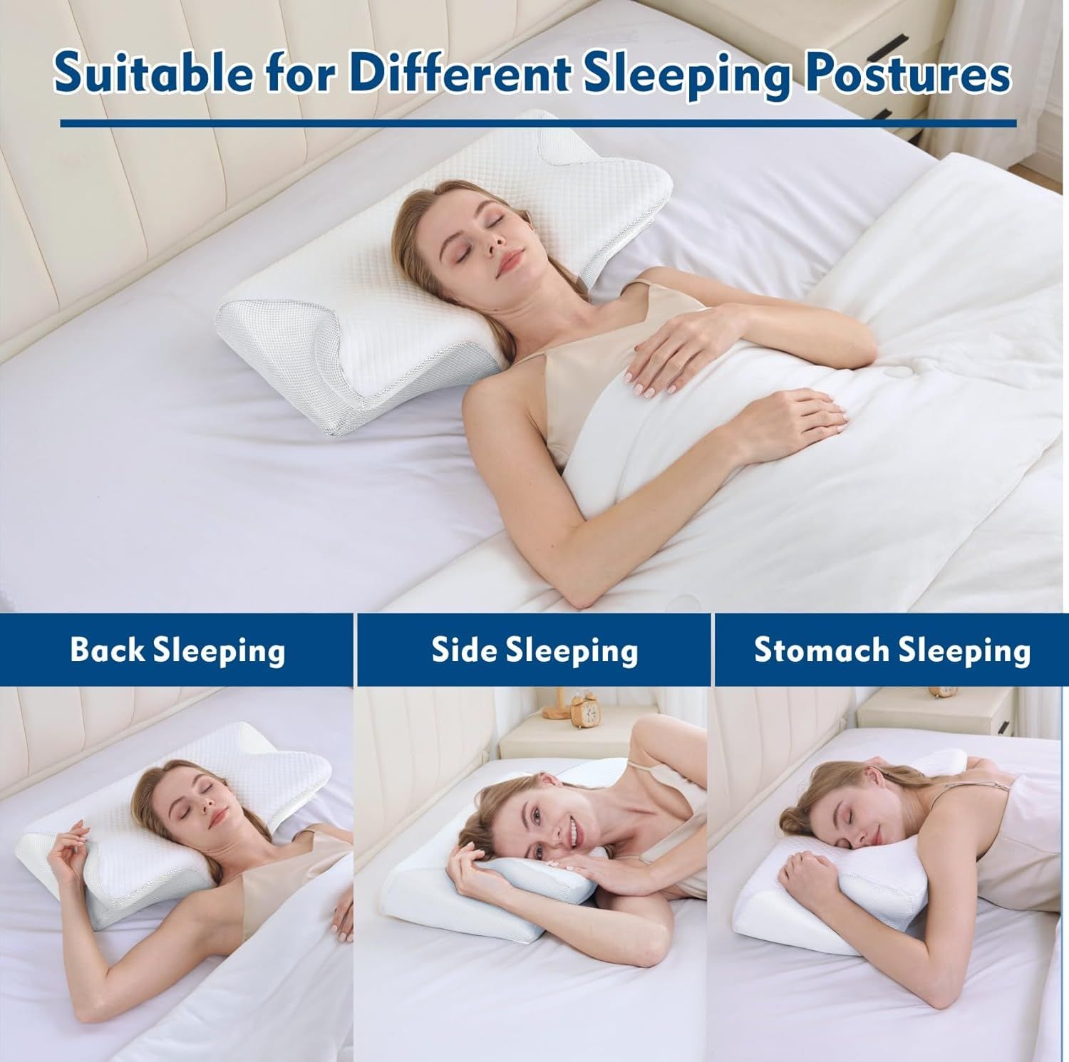 Bamboo Cervical Pillow for Neck and Shoulder Pain Relief Ergonomic Bed Pillow, Cooling Ergonomic Memory Foam Pillow Butterfly Shape for Side Back Stomach — image 3